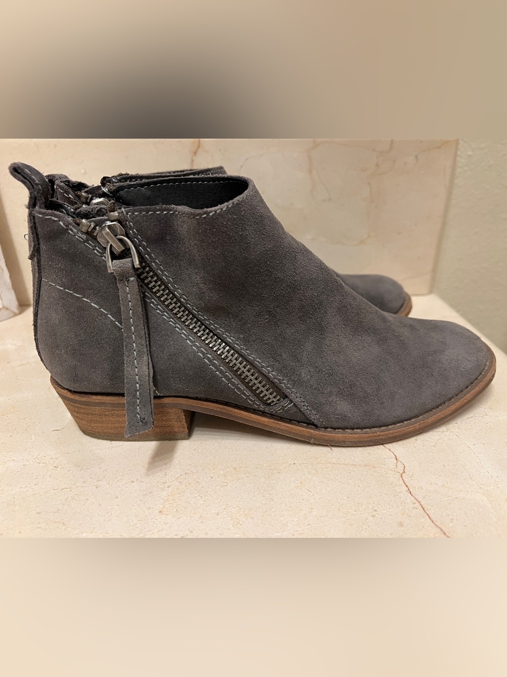 Dolce Vita suede ankle bootie in Charcoal Gray, 8.5